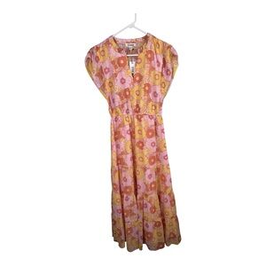 Steve Madden Dress Womens XS Pink Yellow Floral Midi Tiered Summer Boho NWT